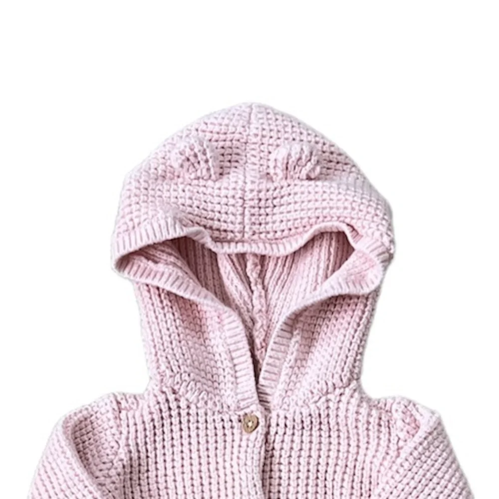 Carter's Baby Girl Light‎ Pink Waffle Knit Hooded Cardigan Sweater Sz. 6M